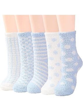 𝅺5 Pairs Luxury Soft Fluffy Fuzzy Socks Warm Winter Fall Thick Cozy Sleep NWT